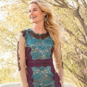 Sundance color block lace peplum top 6-8 fun for holiday season